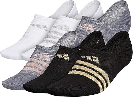 Amazon.com : adidas Superlite Super No Show Socks (6-Pair) Black/Dark Grey/White Shiny Nylon 