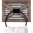 Autumn Alley Rustic Barn Door Bathroom Towel Ring - Wall Mounted Farmhouse Hand Towel Holder - Mix of Wood and Galvanized Met