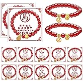Equsion 12 Sets 2026 New Year of Horse Beaded Charm Bracelets with Card Golden Horse Pendant Bracelet Chinese Zodiac Feng Shui Lucky Amulet Stretch Wristband for Women Men New Year Gifts