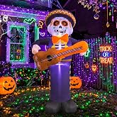 Gardwin 8 FT Dia de Los Muertos Decorations Halloween Inflatables Day of The Dead Mariachi Skeleton, Yard Decoration, Halloween Blow up Holiday Decor with LED Lights for Home Yard Garden Lawn