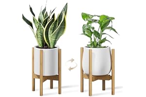 GENTINGBRO Adjustable Plant Stand Indoor, Bamboo Plant Holder 8 to 12 Inches, Small Corner Planter Stand for Indoor Plants, S