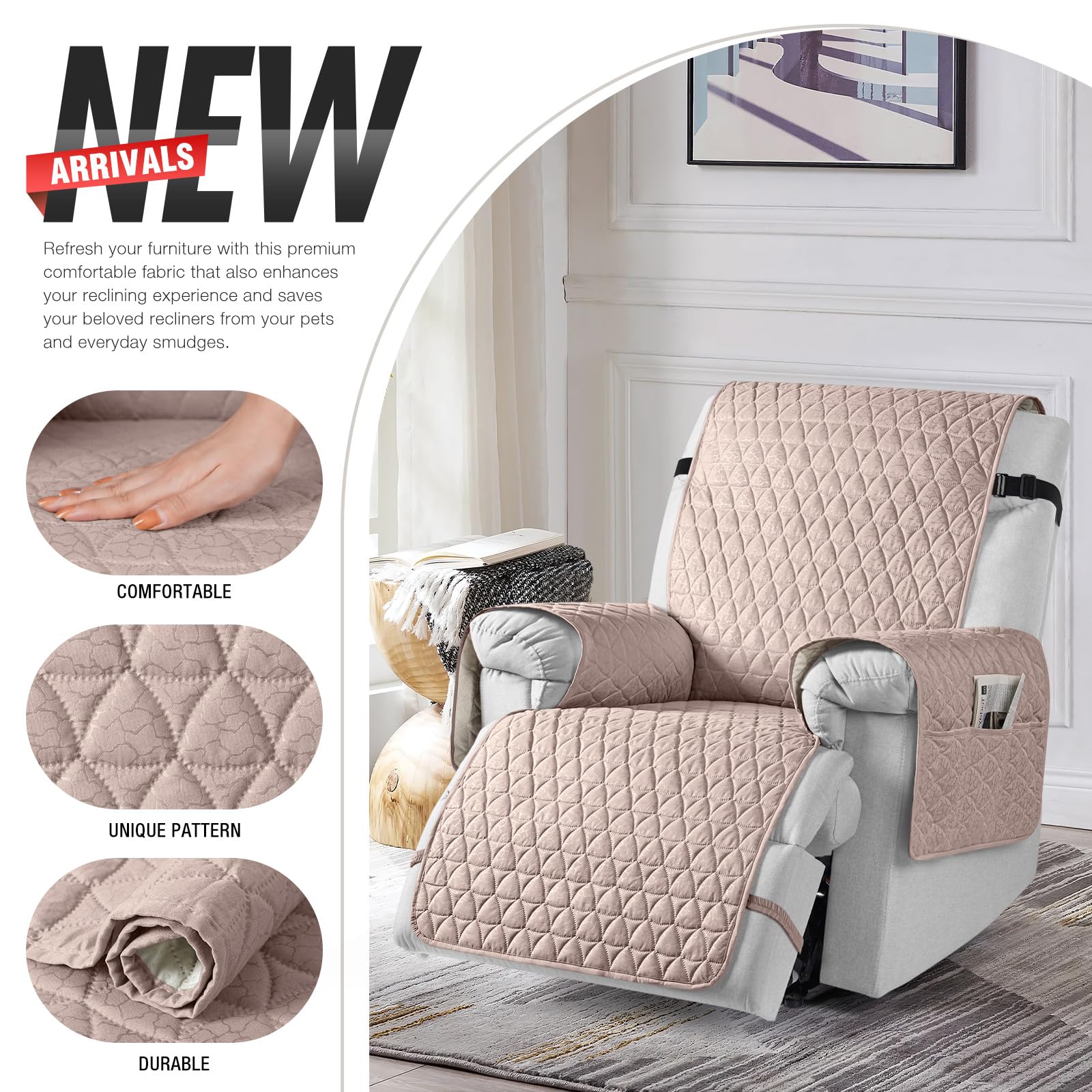 TAOCOCO 100% Waterproof Recliner Cover - Recliner Cover with Non-Slip Granule, Recliner Chair Covers with Elastic Band, Recliner Chair Covers for Reclining Chair(Peach, Oversized-30'')