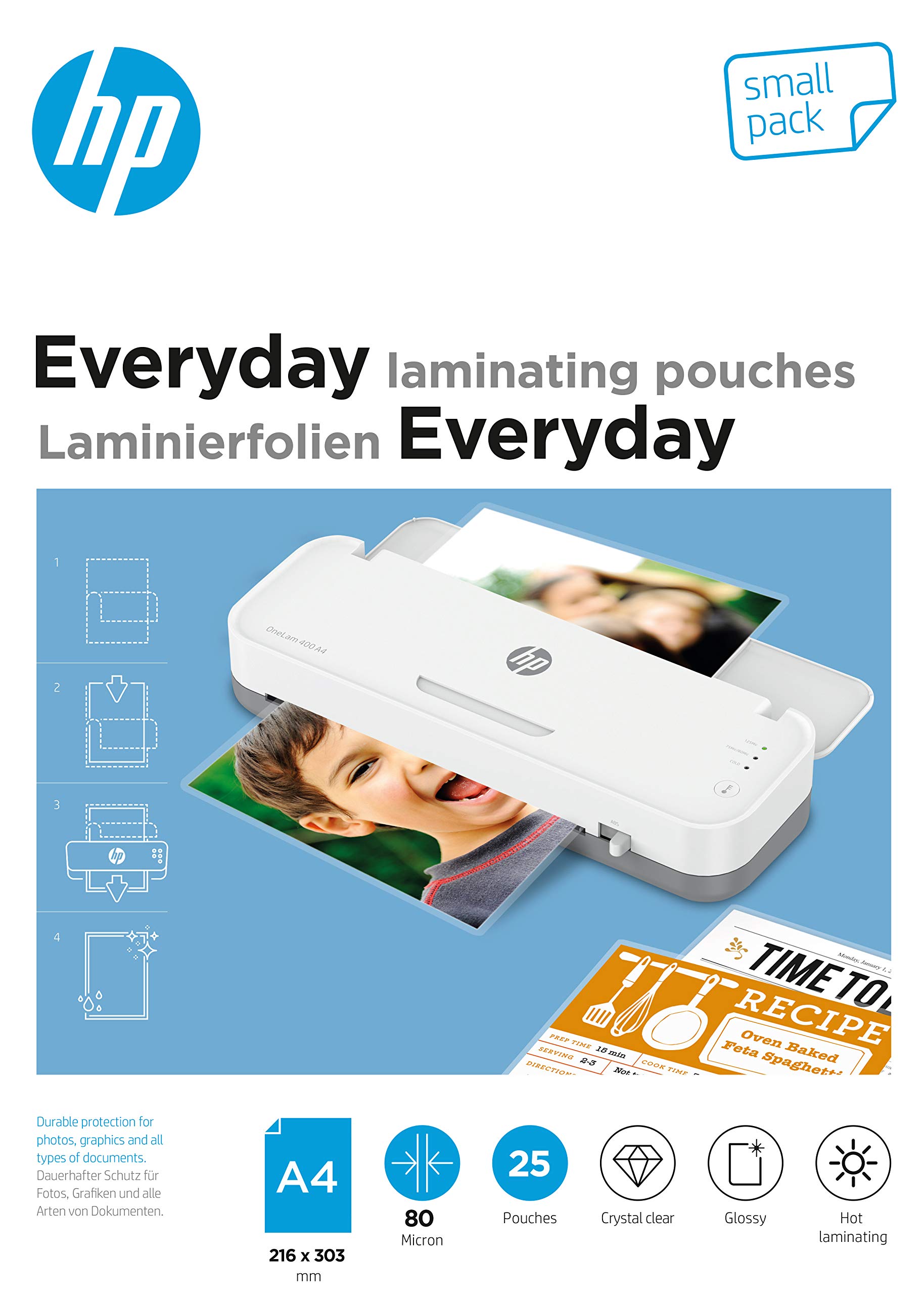 HP Everyday Laminating Pouches, A4, 80 Micron, Pack of 25