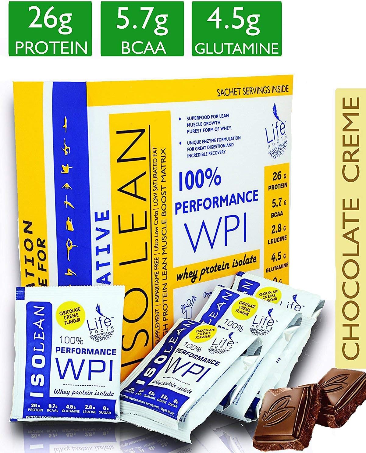 LifeRoots Native ISOLEAN WHEY PROTEIN ISOLATE 2.26 lb-1.02 kg (32 Sachet) Chocolate Creme (2.26 lb)1024 g