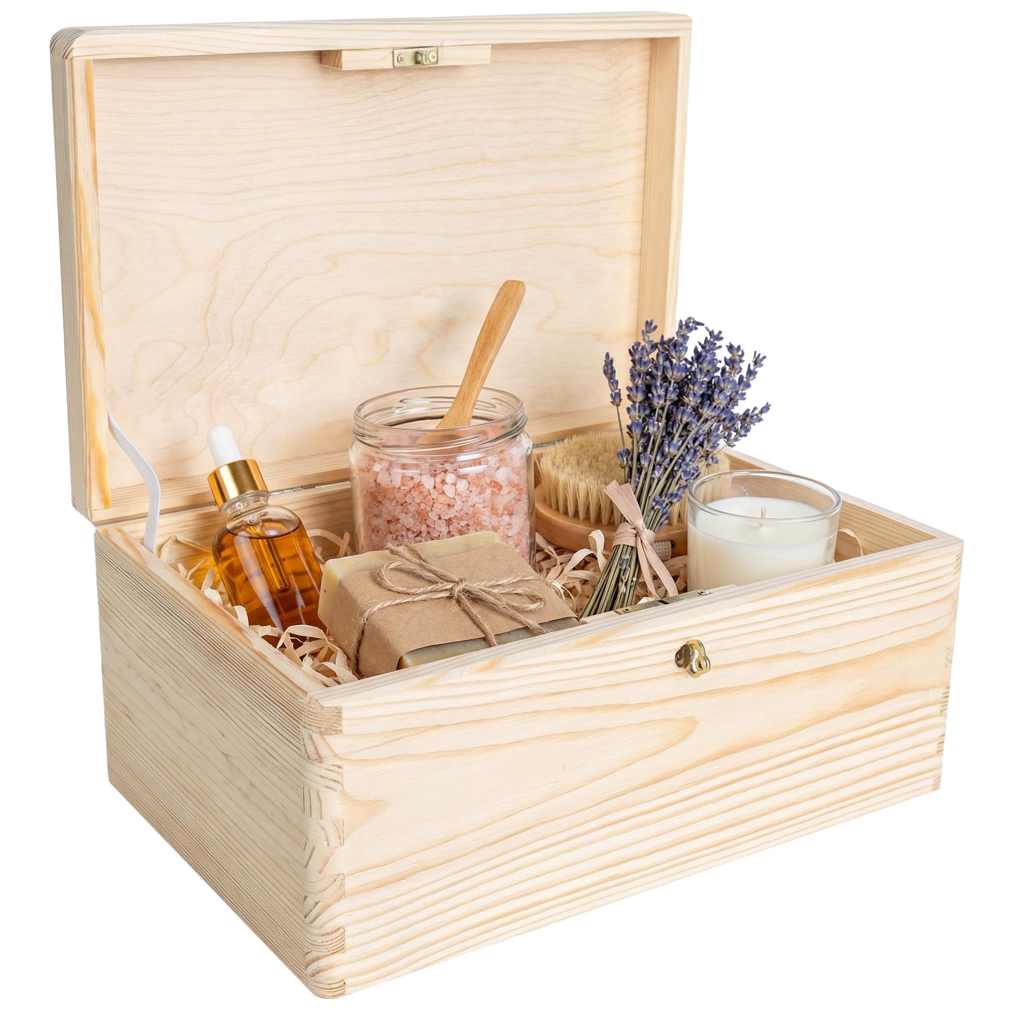 Creative Deco Large Plain Wooden Storage Box | 30 x 20 x 14 cm (+/-1 cm) | with Lock, Hinged Lid & Key | Unpainted Gift Easter Box | ROUGH & UNSANDED Wood Keepsake Memory Craft Chest