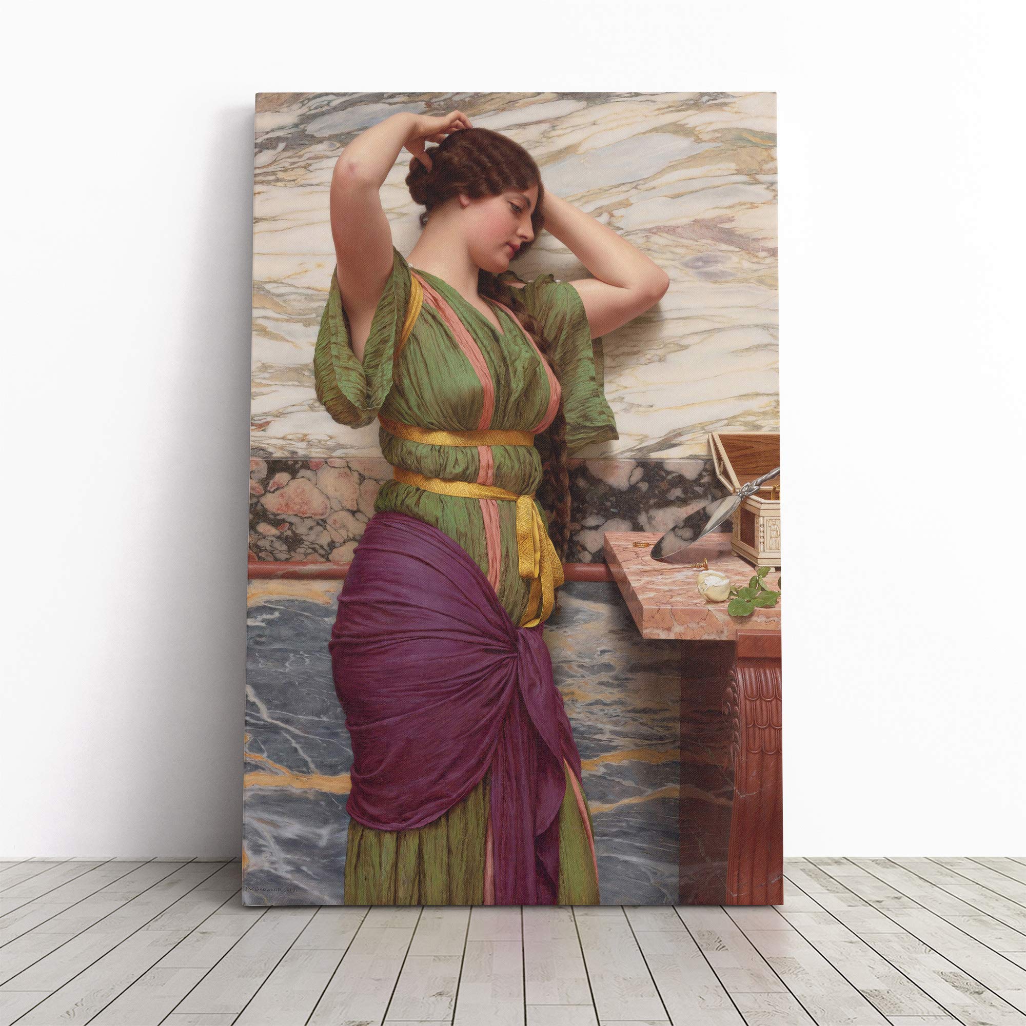 John William Godward A Fair Reflection Canvas Print | Gallery Wrapped 30mm Frame Wall Art | 20x14 inches | Ready to Hang | Modern Picture | Living Room Bedroom Lounge Office