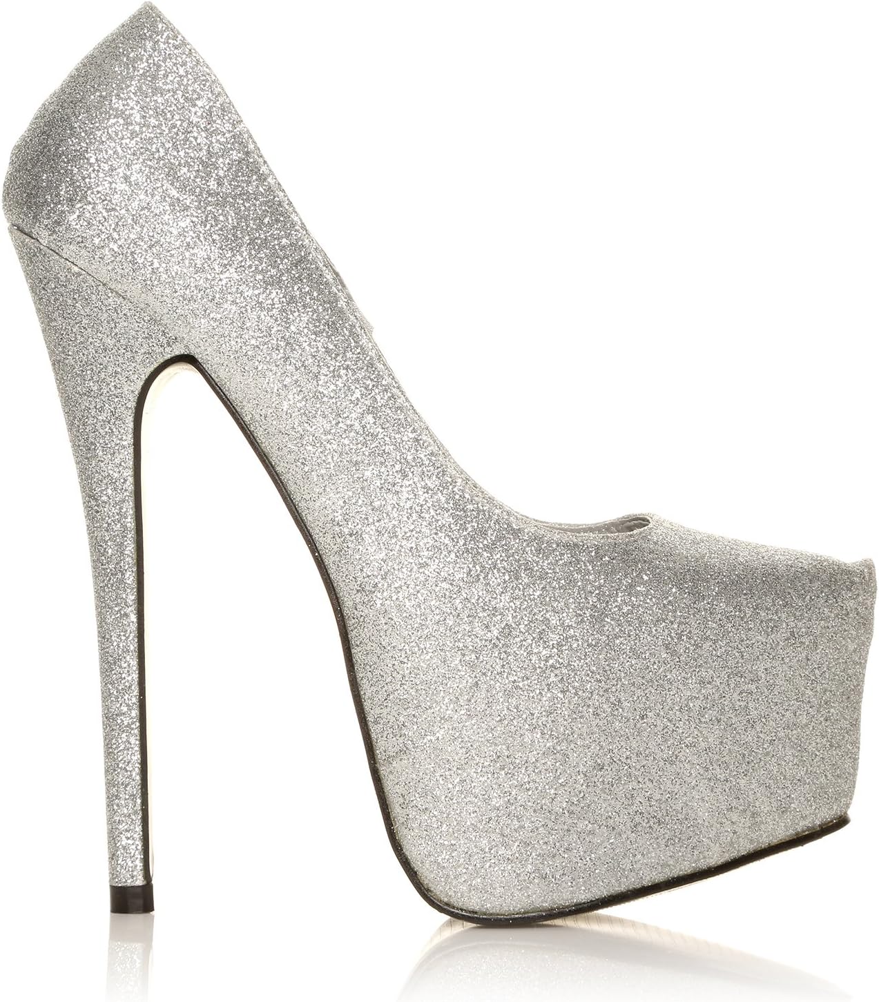 DONNA Women's Glitter Stilleto Very High Heel Silver Court Shoes