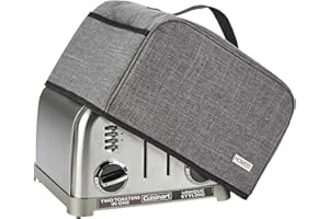 HOMEST Toaster Dust Cover with Pockets Compatible with Cuisinart 4 Slice Toaster, Can Hold Jam Spreader Knife & Toaster Tongs, Dust and Fingerprint Protection, Grey(Cover only)
