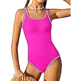 Qaoerde Girls Swimsuit One Piece Swimsuits Solid Color Bathing Suit Colorful Contrast Trim Adjustable Straps Swimwear 9-16Y