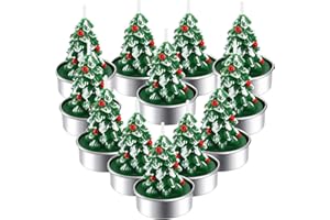 TECUNITE 12 Pieces Christmas Tree Tealight Candles Handmade Delicate Tree Candles for Christmas Home Decoration Gifts (Green, White)