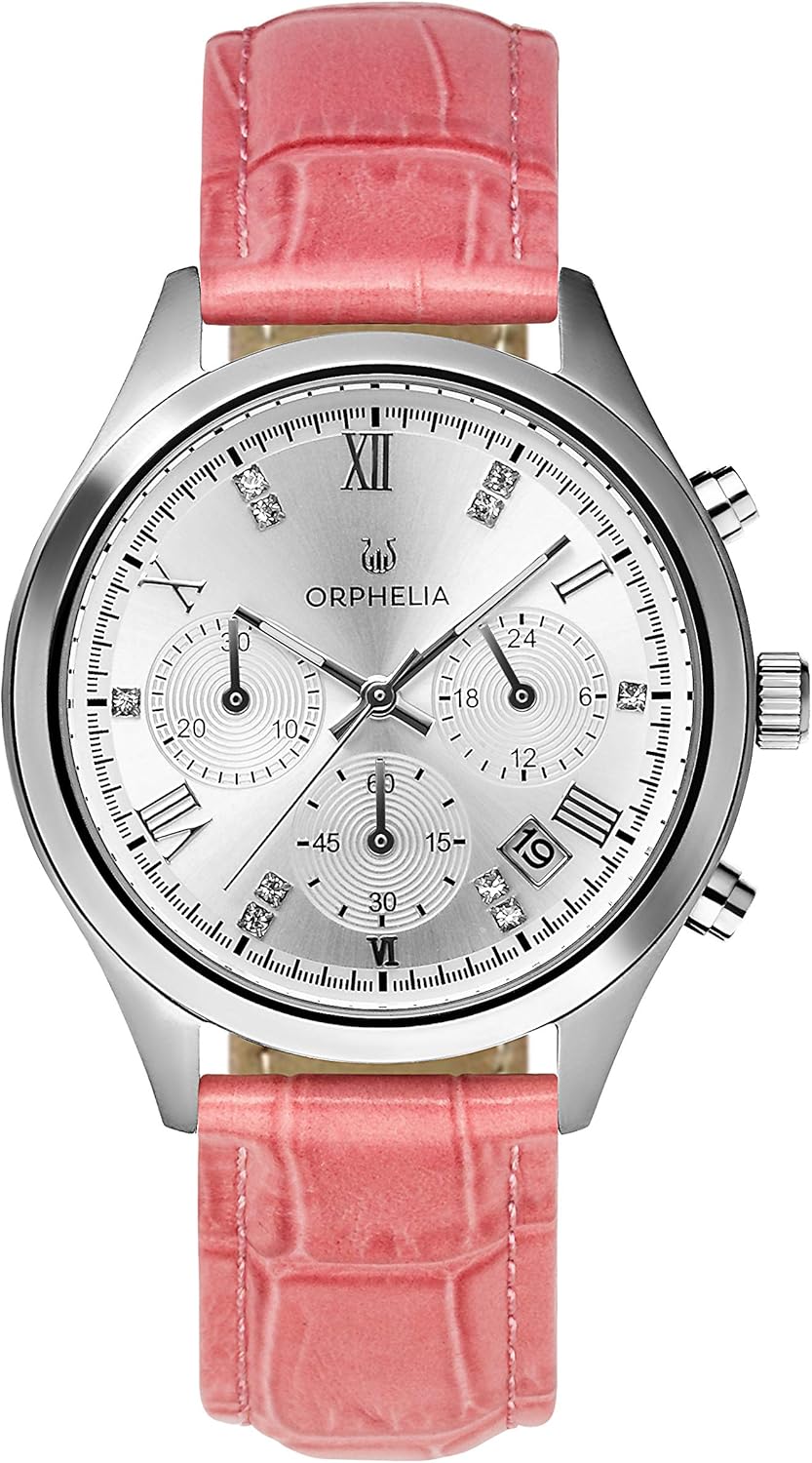Orphelia Womens Quartz Watch, Chronograph Display and Leather Strap OR31801, Pink
