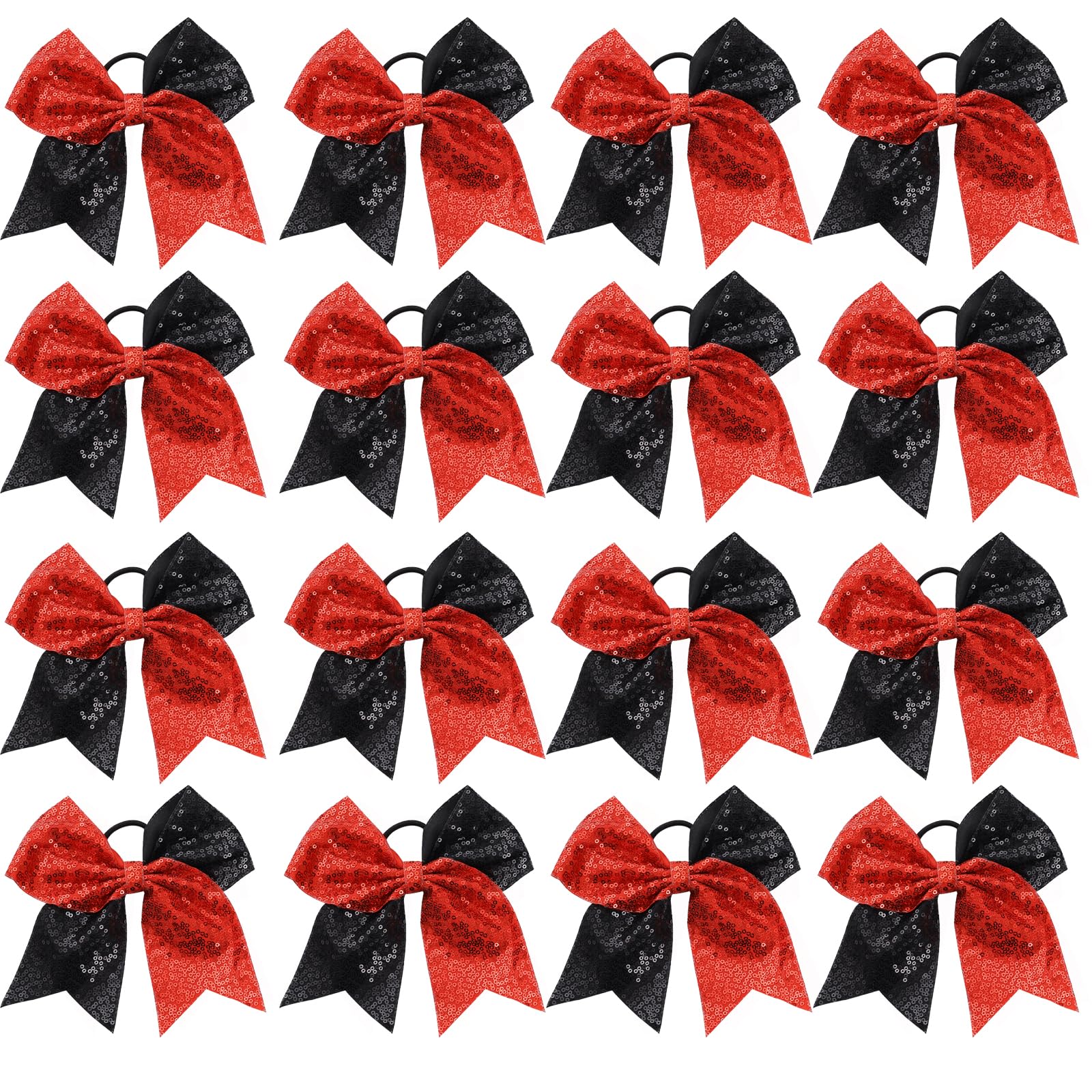 Photo 1 of 16 PCS Large Glitter Red Black Cheer Hair Bows, Shiny Cheerleading Bows Ponytail Holder for Cheerleader Girls Softball Sports and Christmas Tree Decor (Red Black)