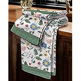 Miss Adola Waffle Cotton Kitchen Towels Set of 2-16x26 Inch Waffle Weave Dish Cloths with Hanging Loop Absorbent Reusable Hand Tea Towels Cute Design Home Decorative Housewarming, Leaf Flower