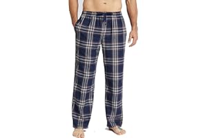 Jveyvth Mens Pajama Pants Flannel Cotton Plaid Sleep & Lounge Pants, PJ Bottoms with Pockets and Button Fly