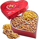 NUT CRAVINGS - Purim Mishloach Manot Mixed Nuts Heart Shaped Gift Basket, Love in A Box (4 Assortments) Romantic Food Arrangement, Healthy Snack Care Package, Food Assortments