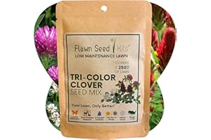 Flawn Seed Kits Tri-Color Clover Seed, Equal Mix of Crimson Red Clover, Medium Red Clover, Dutch White Clover, Compostable Pouch, Covers up to 250 Sqft