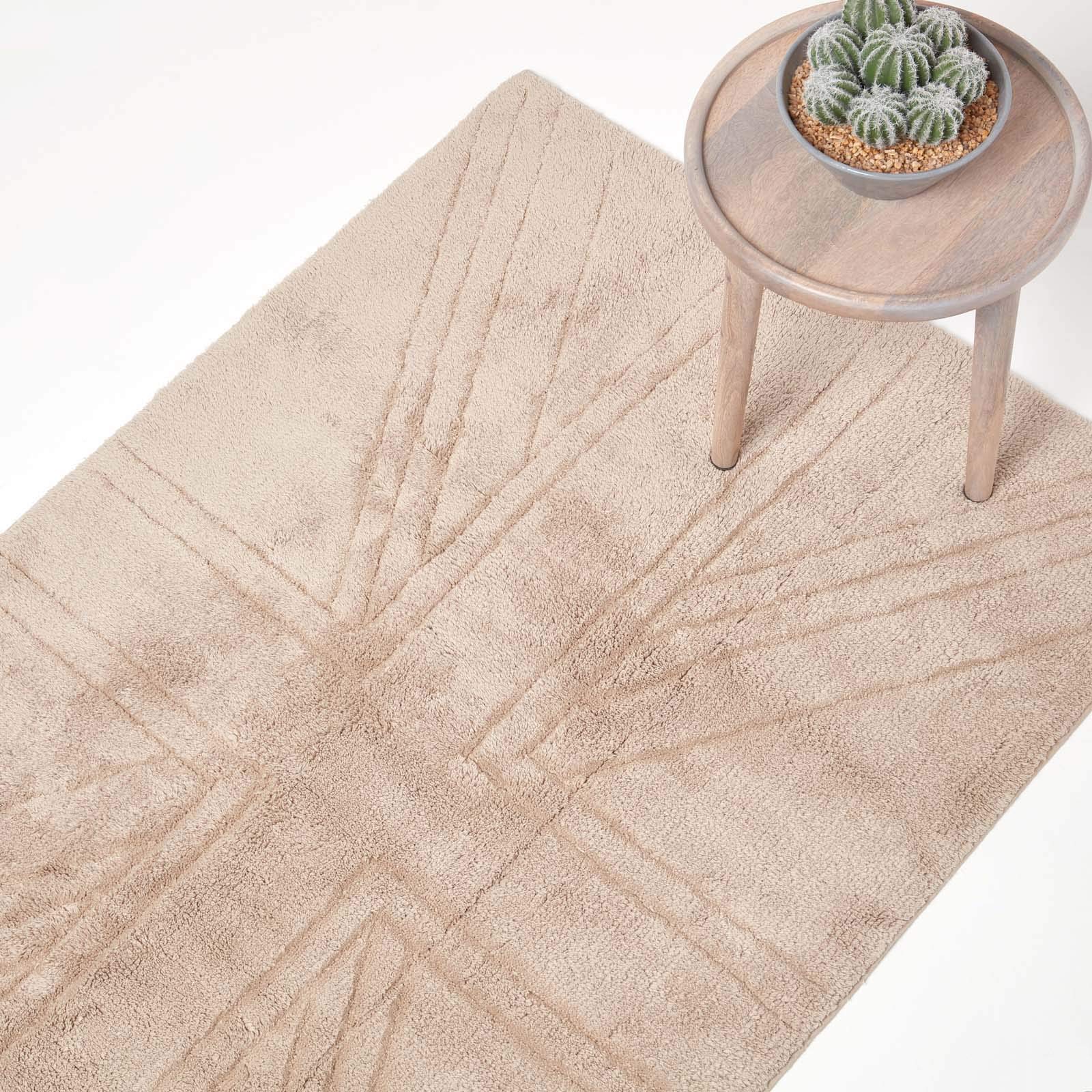 HOMESCAPES 100% Cotton Washable Tufted Rug Union Jack Plain Embossed Mat Mink Beige - 50 x 80 cm Bath Mat or Interior Rug