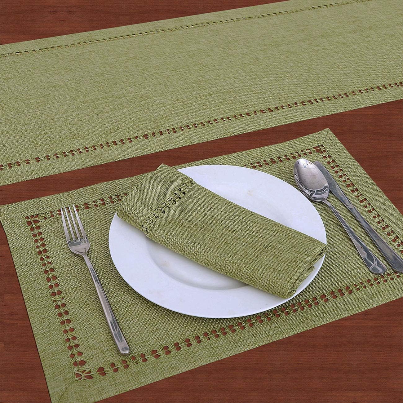 Grelucgo Handcrafted Solid Color Dining Table Runner, Dresser Scarf, Double-Hemstitched (Sage Green, 14 x 72): Home & Kitchen