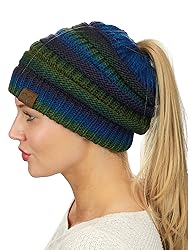 C.C BeanieTail Soft Stretch Cable Knit Messy High