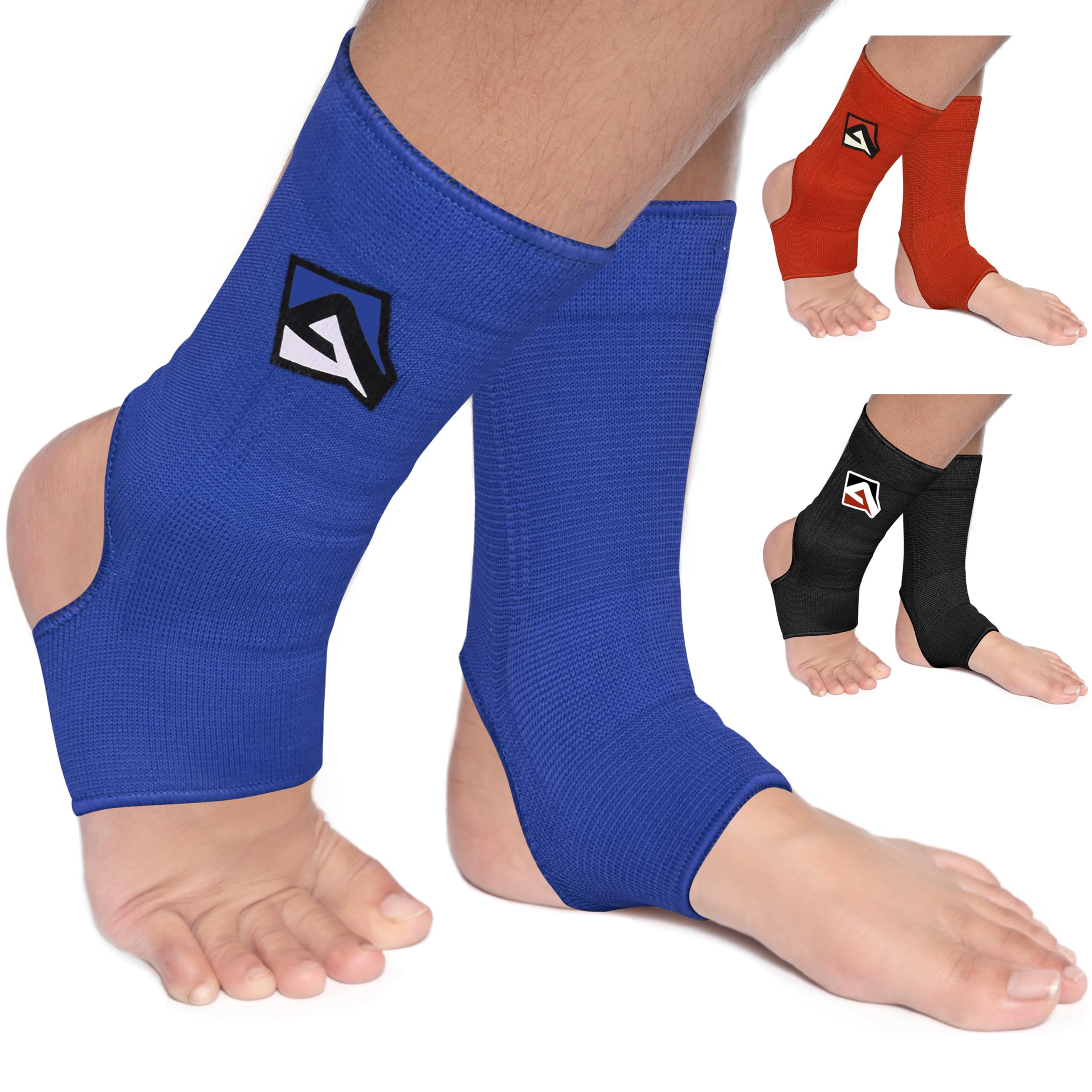 AQF MMA Ankle Support Muay Thai Foot Brace Guard Kick Boxing Sprains Achilles Tendon Pain Relief Protector Elasticated Breathable Compression Sleeve (Blue, S)