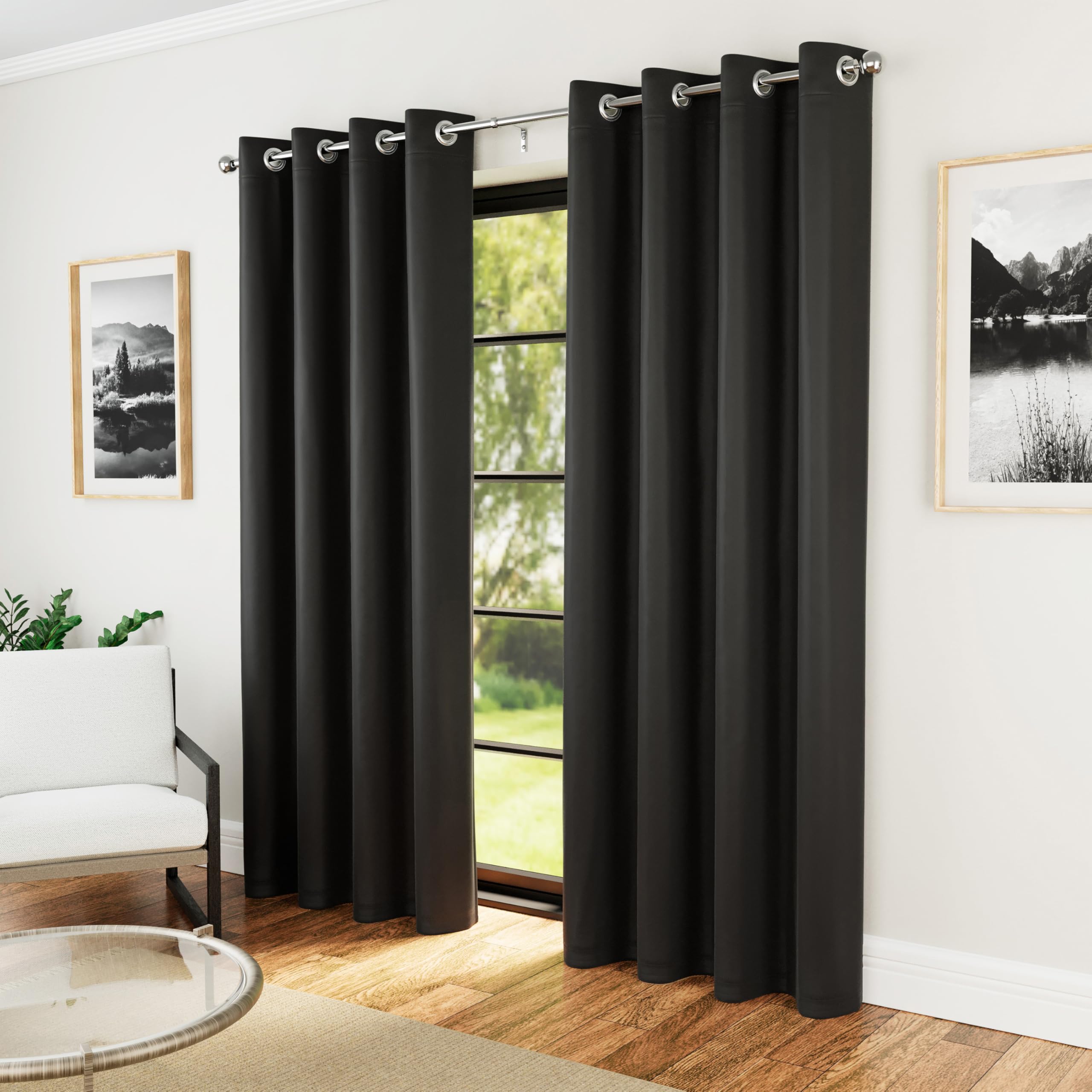 Enhanced Living Nightfall Eyelet Blackout Curtains - Thermal Black Curtains for Bedroom - 90x90 inch (229x229 cm) - 230gsm, Supersoft, Energy Saving & Noise Reducing - 2 x Curtain Panels