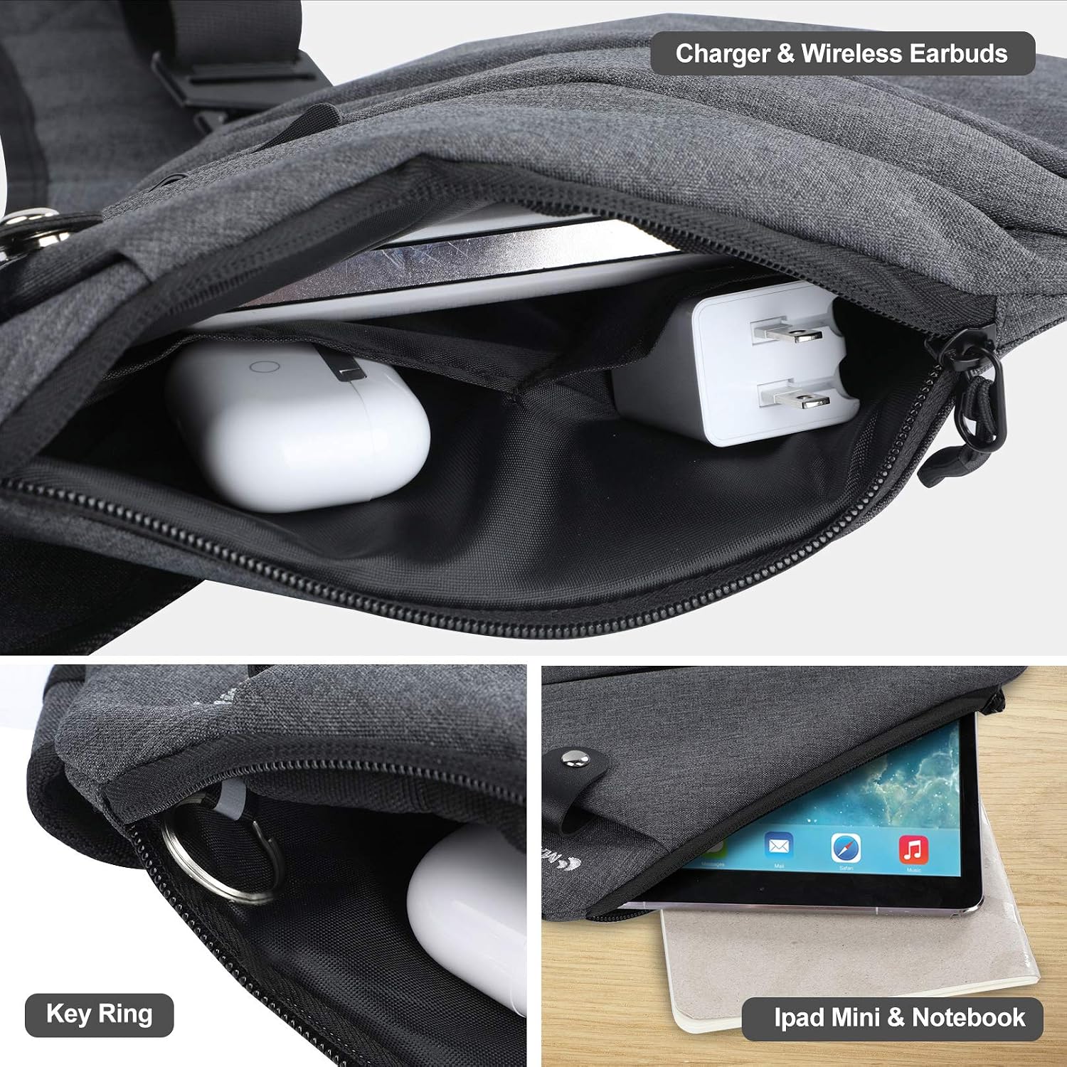 MAYMOONER Mens Crossbody Sling Backpack Anti Theft Chest Bags Lightweight Shoulder Bag Travel Daypack Color Grey - Image 4