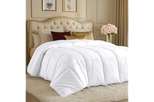 Utopia Bedding Couette toute saison, douce et alternative; insert de couette pelucheuse en fibre siliconée, couture de finition en carré (grand lit, blanc)