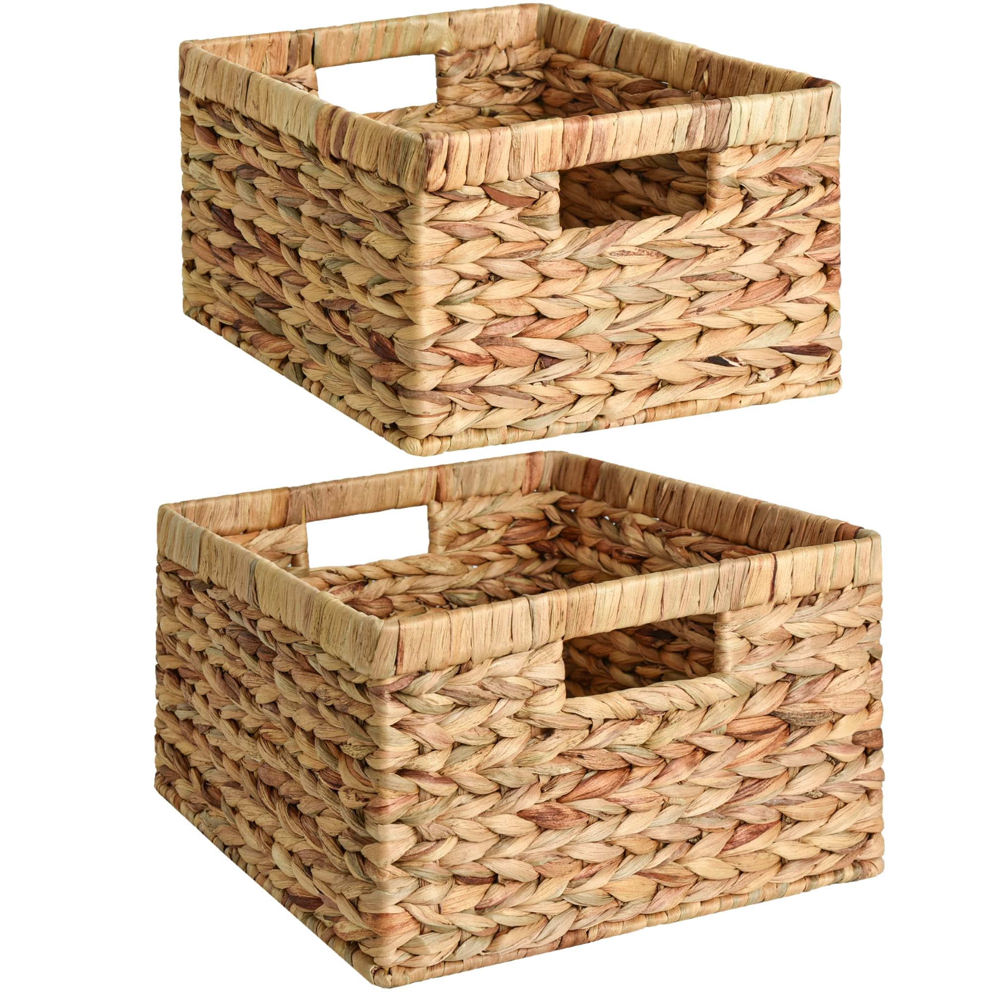 Photo 1 of StorageWorks Wicker Storage Basket, Water Hyacinth Basket for Organizing, Decorative Water Hyacinth Storage Baskets, Set of 2, Large and Small
