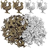 60 Pieces Antique Chicken Rooster Charms Tibetan Alloy Chicken Farm Animal Figures Dangle Pendants for DIY Bracelets Necklaces Jewelry Making Supplies, 2 Colors
