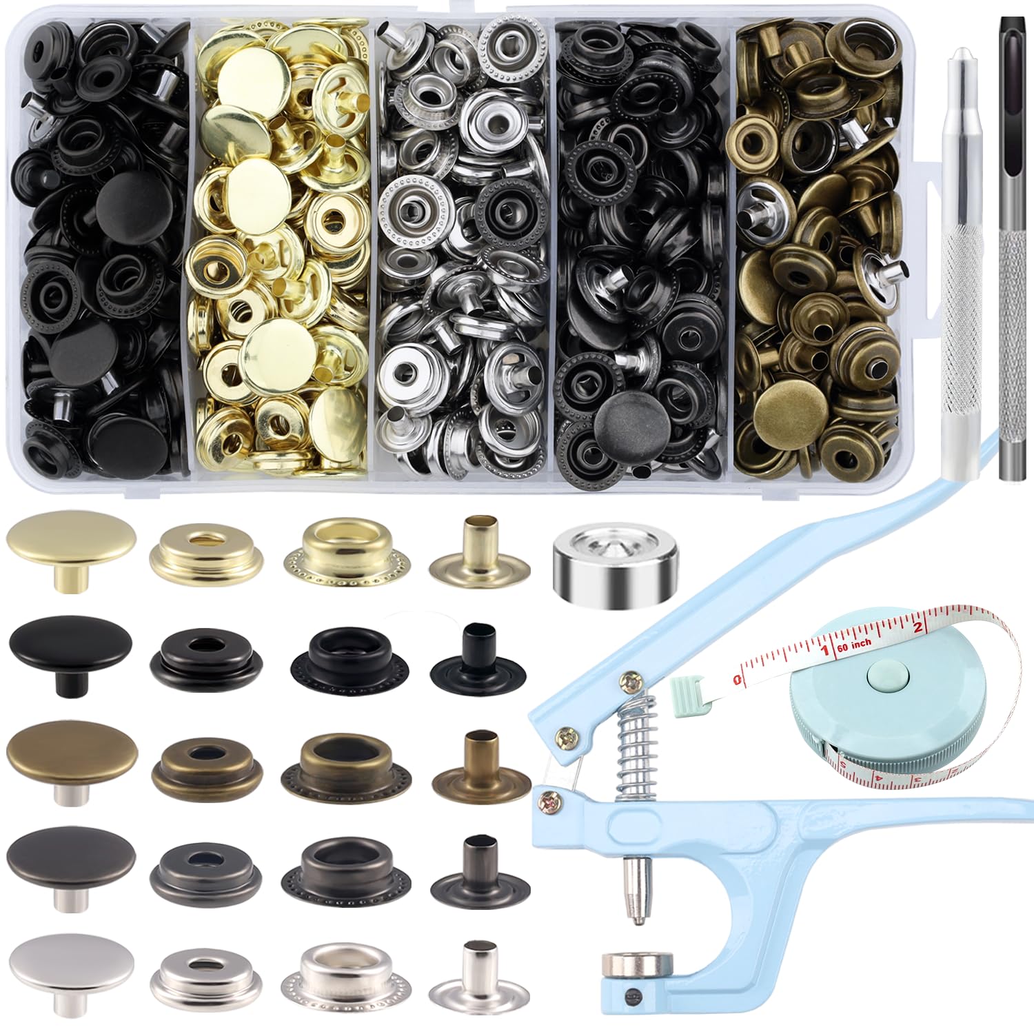 508PCS Heavy Duty Snap Fastener Tool, Canvas Snap Kit, Stainless Steel Snaps,5/8 inche Snap Fastener Kit, Snap Button Kit for Boat Cover, Repairing Boat Covers, Canvas, Sewing Tarps, Bag,Jeans,Clothes