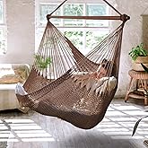 Upgraded Caribbean Hammock Chair with Detachable Metal Bar, Large Hammock Swing Chair, XL Rope Hanging Chair for Outdoor Indoor, 330 LBS Weight Capacity, SaddleBrown
