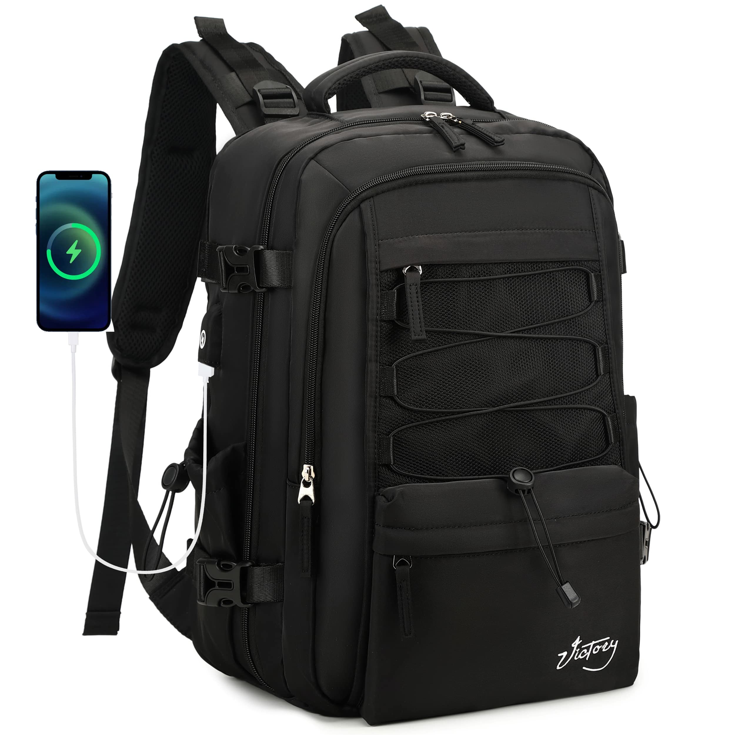 Photo 1 of Travel Backpack for Women Men 17 Inch Laptop Backpacks with USB Port Carry on Bag Airline Approved Large College School Bookbags Waterproof Work Business Sport Rucksack Casual Daypack (Black)