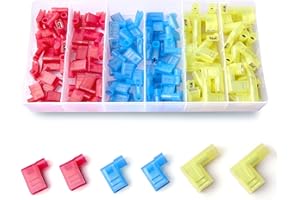 Flytuo 90 Degree Right Angle Spade Connectors 120PCS - Quick Disconnect Wire Connectors Kit with Nylon Insulation, Female Crimp Terminals for AWG22-10 Electrical Spade Terminal Assortment