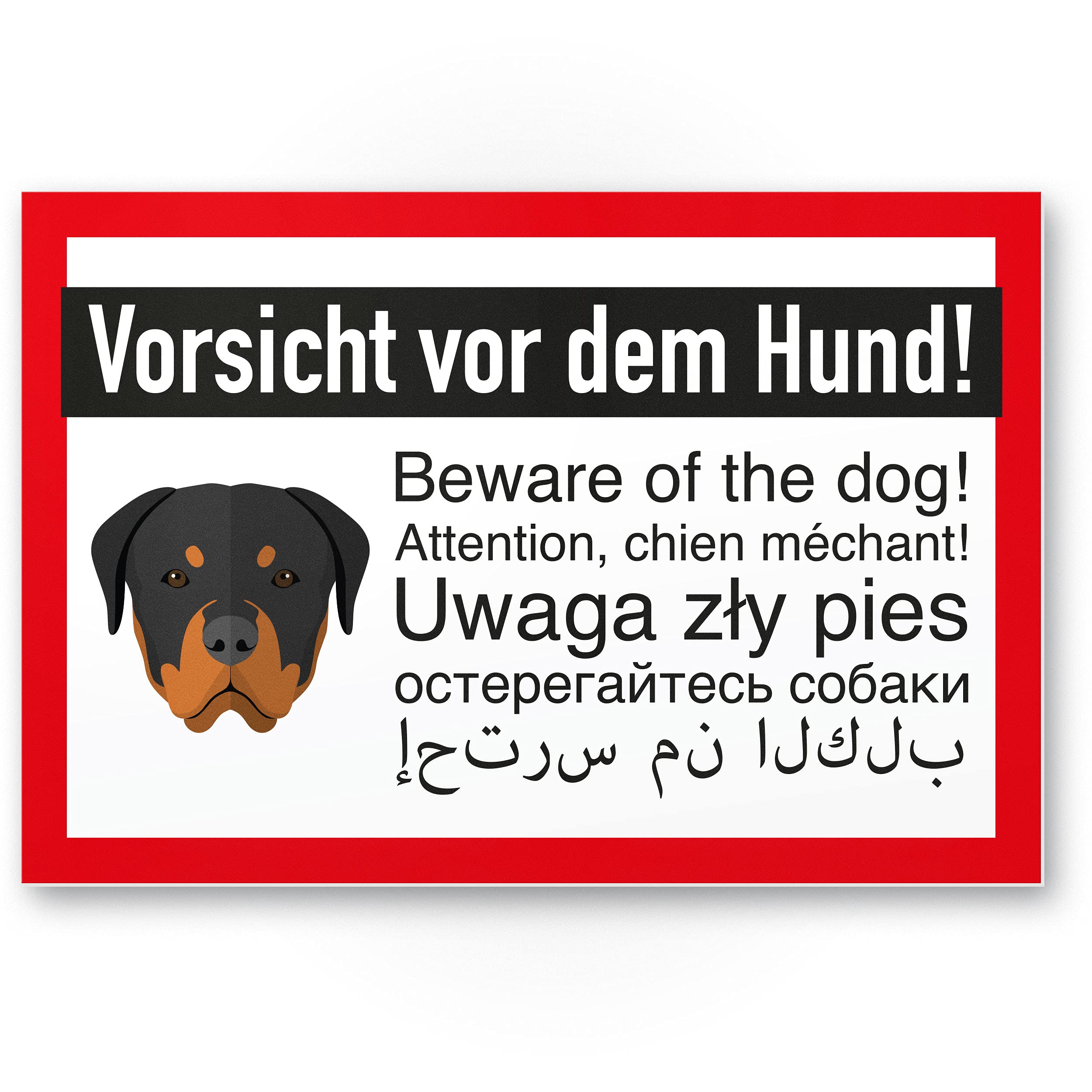 Komma Security Vorsicht vor dem Hund - Rottweiler Dogs Sign Sign Multilingual - Door Sign Front Door Warning Sign Deterrent Burglary Protection - Warning Dog
