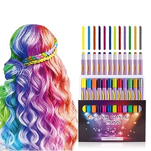 12 Color Hair Chalk Pens for Girls Kids Temporary Bright Color Washable Non-Toxic Hair Dye Perfect Birthday Gifts for 3 4 5 6 7 8 9 10+ Year Old Girls Makeup Party Halloween Cosplay Christmas Party