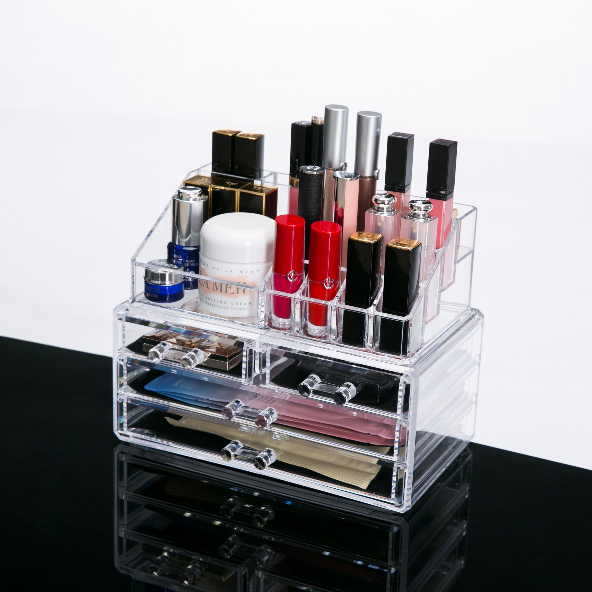 Cosmetic Storage Organizer Makeup and Jewelry Organizer Dispaly Box 2 Piece Drawers Clear Acrylic