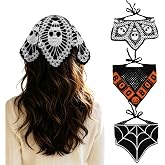 Araluky Halloween Hair Accessories for Women, Crochet Bandana Goth Headband, Gothic Crochet Head Scarf Triangle Hair Bandana, Great for Women Halloween Cosplay Goth Outfits