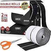 2 Inch x 15Ft Hook and Loop Strips with Adhesive, Double Sided Self Adhesive, Nylon Self Tape for Home Office School and Crafting