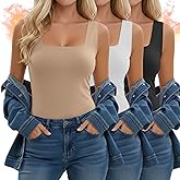 Velvelhall 3 Pack Women's Thermal Tank Tops, Fleece Lined Raw Hem Sleeveless Tops Camisole Warm Square Neck Base Layer Vest