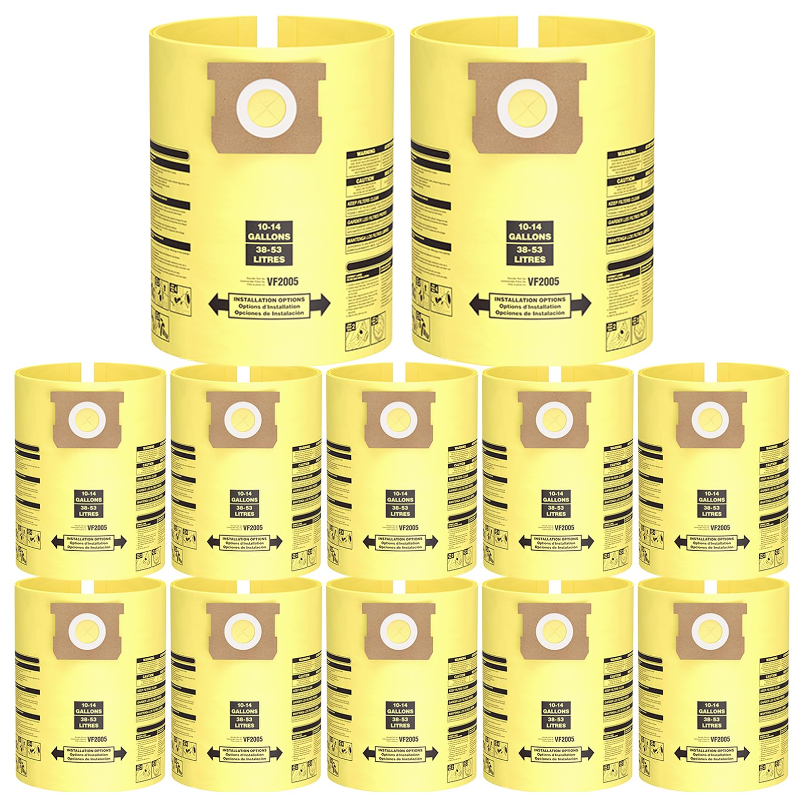 Photo 1 of 10PCS 10-14 Gallon Vacuum Bags for Shop Vac Bags, Disposable Wet Dry Vaccum Collection Bags Replace Part Type I #90672 9067200, Type F #90662 9066200 9066233, VF2005 (Yellow)