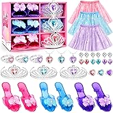 Princess Dress Up for Girls Toys, Princess Pretend Play Costume Set with Crown, Jewellery Boutique, Colourful Skirt and Spark