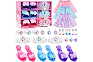 Princess Dress Up for Girls Toys, Princess Pretend Play Costume Set with Crown, Jewellery Boutique, Colourful Skirt and Spark