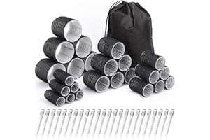 SHYNEK Hair Curlers Set with 24 Rollers (6 Jumbo, 6 Large, 6 Medium, 6 Small) and 24 Clips for All Hair Lengths (Black)