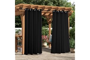 Comfonew Outdoor Curtains for Patio - Waterproof Grommet Top Curtains, Black Woven Textured Outside Curtain for Gazebo, Porch, Pergola, Cabana, Deck, Sunroom, 1 Panel, 52W x 84L inch, Black