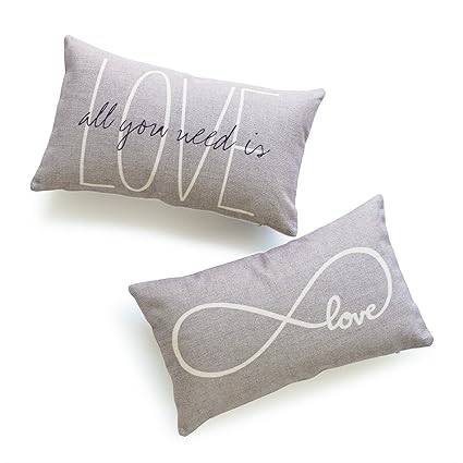 hofdeco Dekorative Kissenhülle Hohe Gewicht Baumwolle Leinen seine und ihre grau Love is all you need Infinite Love 30 cm x 5