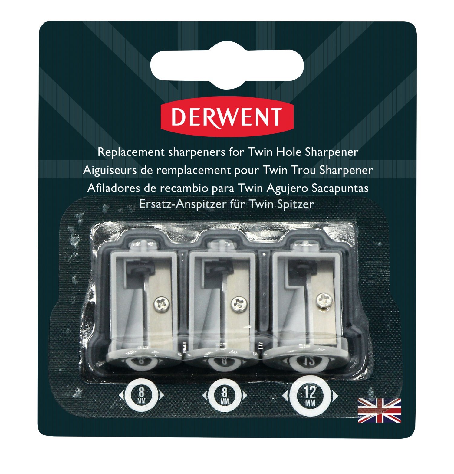 Derwent Twin Hole Sharpener, Set of 3, Replacement Battery Operated , Professional Quality, 2302353