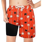 Boys Swim Trunks with Boxer Brief Liner Compression Swim Shorts Quick Dry Bathing Suit Swimwear 5-20 Years