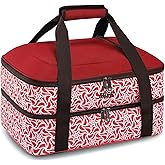 MIER Insulated Casserole Carrier Fits 9"x13" Baking Dishes/Foil Pans, Double Food Carriers Bag Thermal Holder for Hot or Cold Food Lasagna Lugger Potluck Parties Picnic Travel, Red