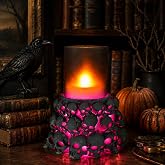 LIVILLA Skull Flameless Halloween Candle with Timer, Gothic Decor | LED Halloween candle and skull decor for indoor Halloween decorations, with remote control and flickering light, Dark Gray