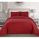 MK Home Mk Collection 3pc King/California King Solid Embossed Bedspread Bed Cover Over Size Red 118" x 106" New